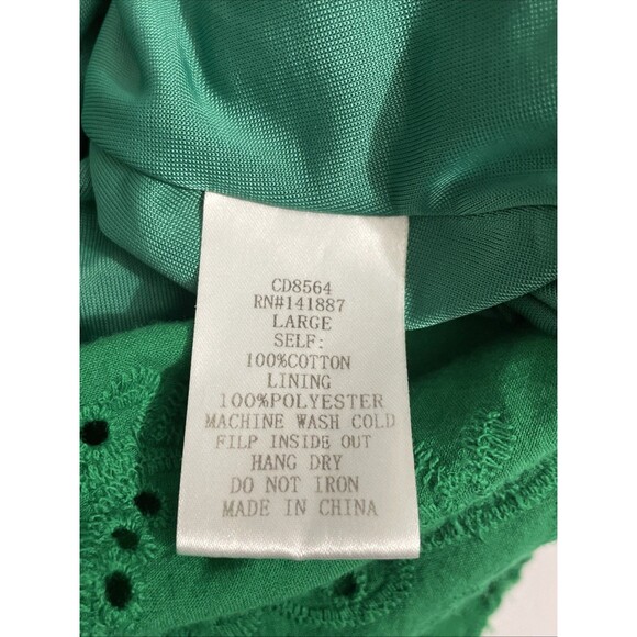 TECE Green Women’s Dress Embroidered Eyelet Scalloped Hem & Sleeves Bohemian L - Picture 7 of 14
